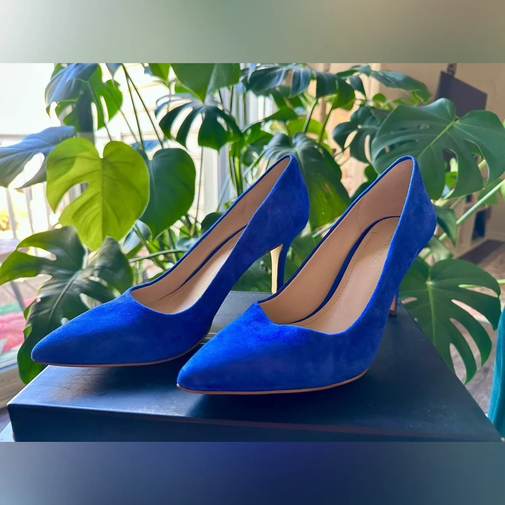 BCBG Gaminkha-x Blue Suede Heels - Picture 1 of 6